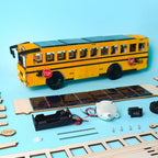 Dual Power School Bus STEM Kit – Build, Paint & Personalize | Battery + Solar Powered