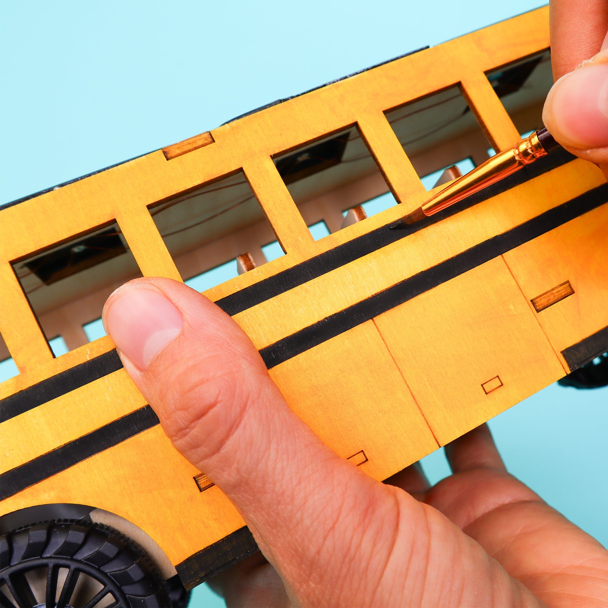 Dual Power School Bus STEM Kit – Build, Paint & Personalize | Battery + Solar Powered