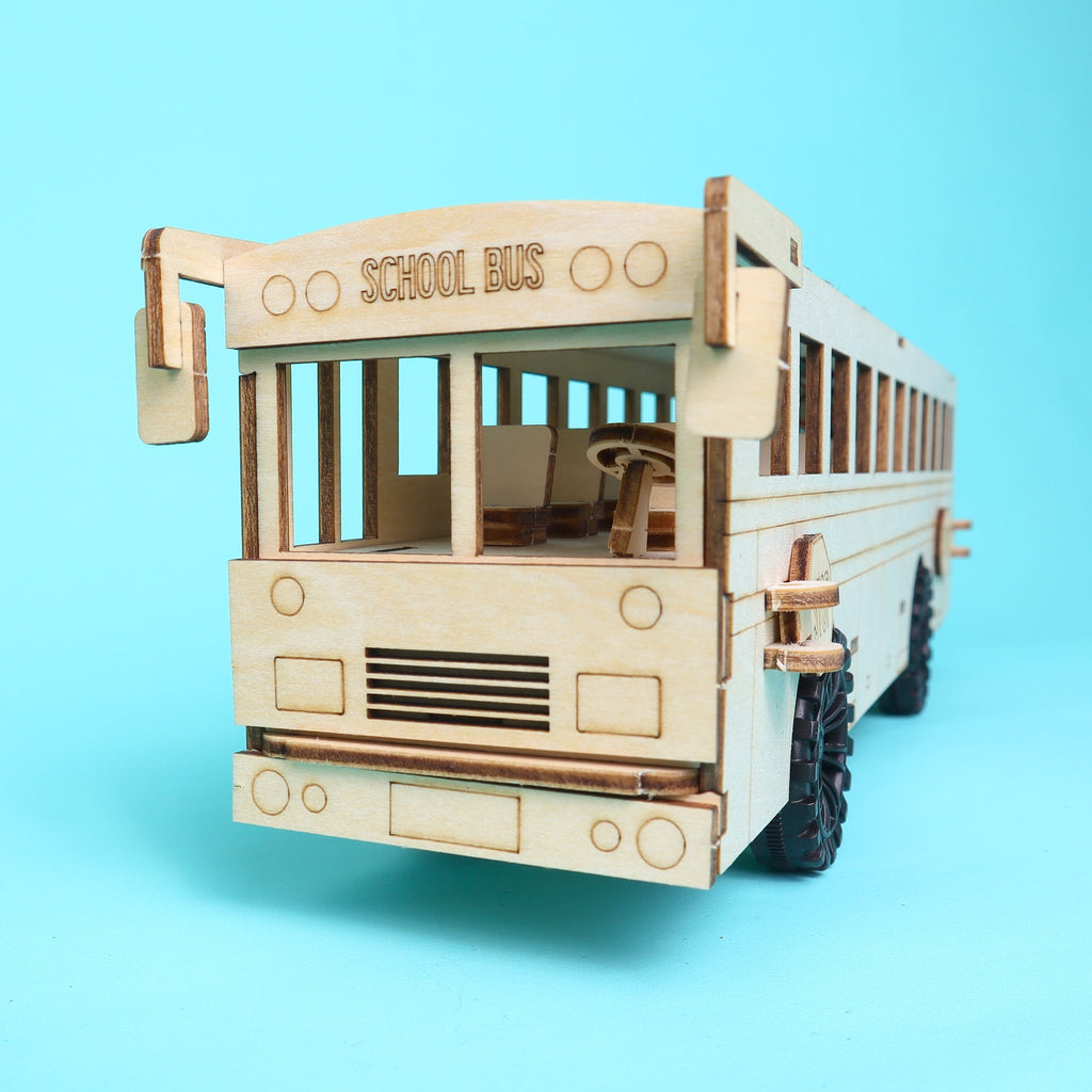 Dual Power School Bus STEM Kit – Build, Paint & Personalize | Battery + Solar Powered