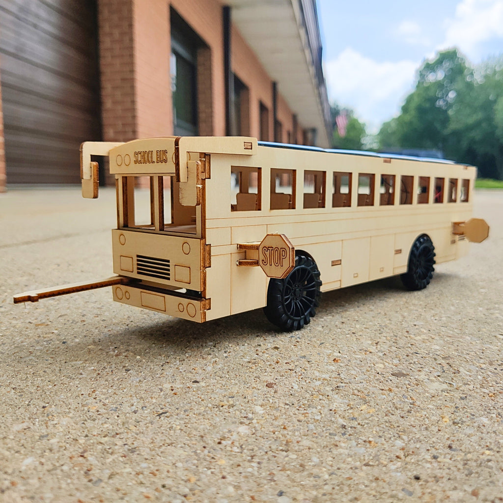 Dual Power School Bus STEM Kit – Build, Paint & Personalize | Battery + Solar Powered